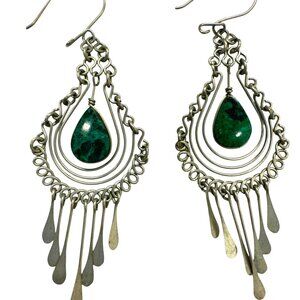 Malachite and Silver Dangle Earrings